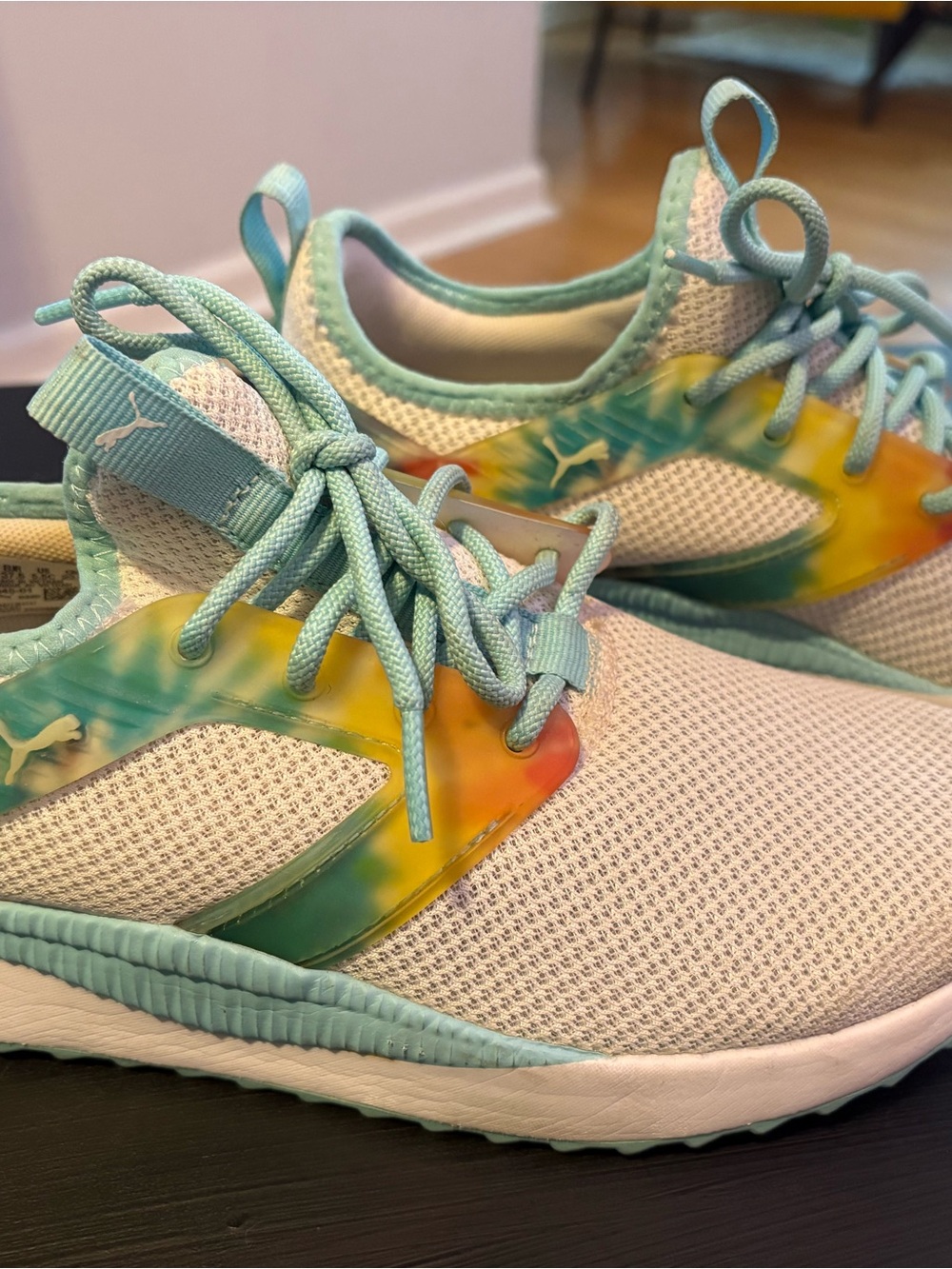 Puma Lightweight Mesh Sneakers with Teal and Tie-Dye Accents